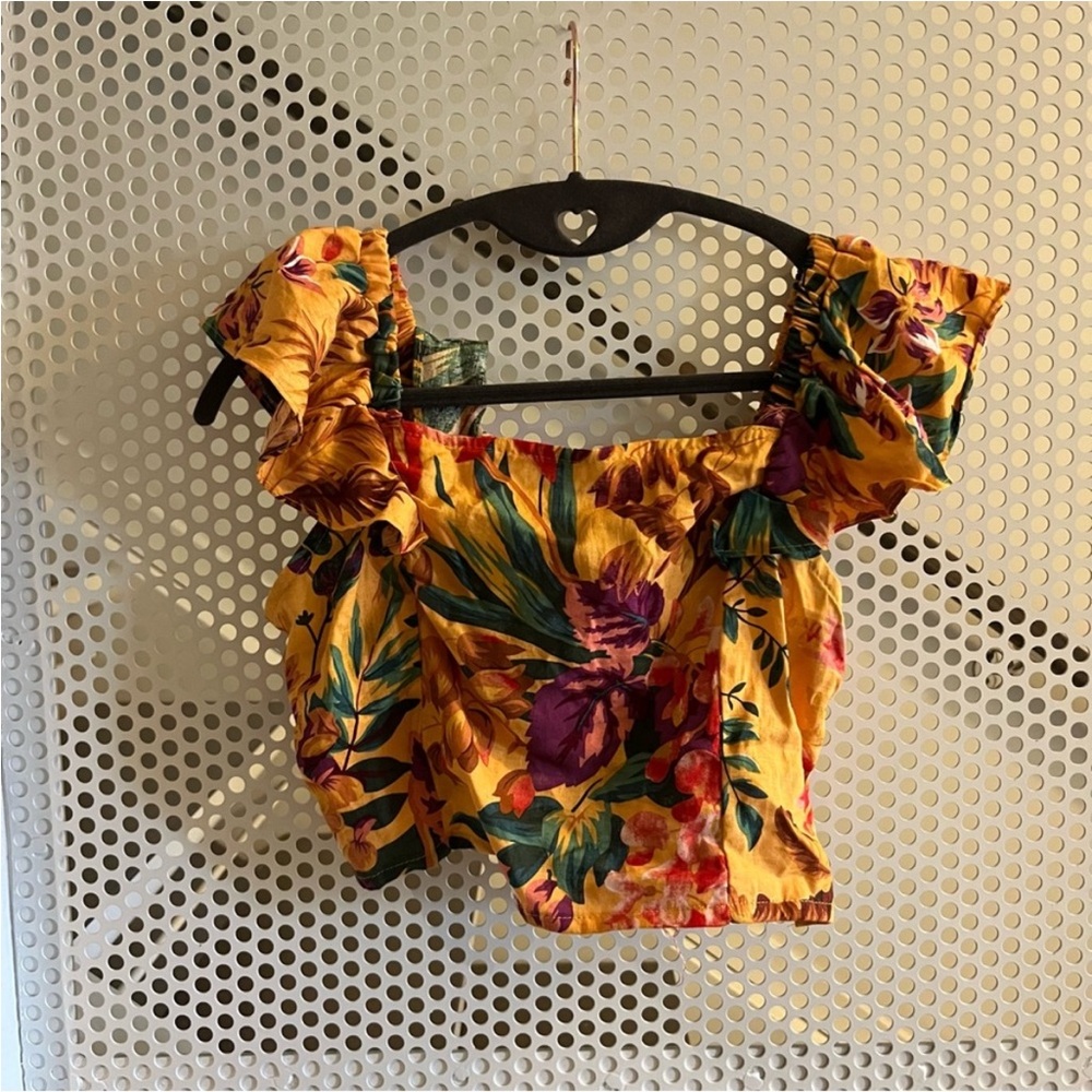 RACHEL Rachel Roy Tropical Print Size Medium Cropped Top Yellow Red NWT